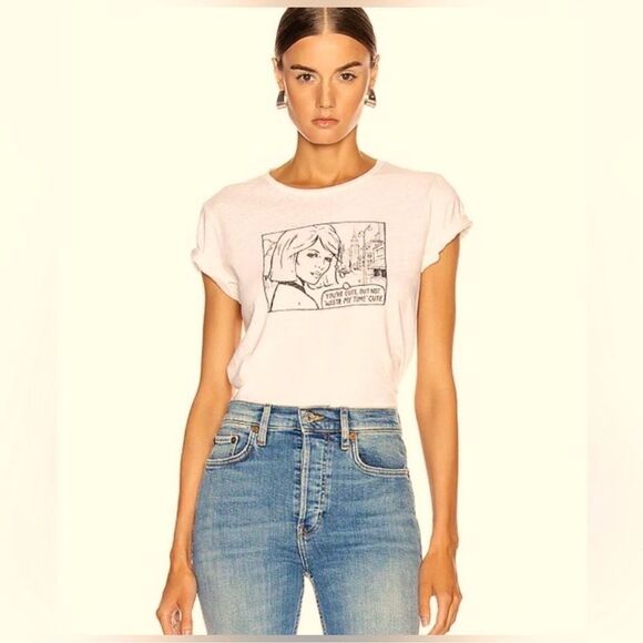 Re/Done You're Cute Retro Graphic Tee White Short Sleeve Size Large NWOT - Picture 2 of 8